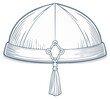 © Алла Навроцкая - Traditional Chinese Mandarin Hat With Tassel Decoration Vintage Line Art Illustration