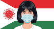 © Zia - Portrait of a woman wearing a surgical mask for protection against viruses in front of the national flag of Hungary.