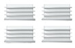 © Januar - Four identical, white retail display shelving units, each featuring four levels, set against a black backdrop
