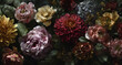© Sönke Hayen - Luxuriöses florales Blumenarrangement als detailreiches Muster in kräftigen Farben – elegante botanische Blüten in rot, rosa, violett und gelb als dekorativer Hintergrund, stilvolle digitale Kunst