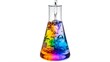 © Abdul - A colorful liquid mixture in a laboratory flask with bubbles and a rainbow of colors.