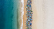 © Albay Store - Colorful beach with trash and clear blue ocean waters alongside it illustration