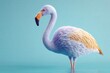 © DSimage - Colorful stylized flamingo standing in shallow water against a turquoise background