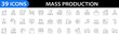 © vectorsanta - Mass production icon set. Robot, productive, workflow, industrial, automation, industrials, manipulator, painting, warehouse and more. Line icon style. Editable stroke. Vector illustration