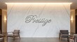 © Fiverr/fazilazia703 - Elegant 'Prestige' sign on a luxurious marble wall in a modern corporate reception area with contemporary seating and warm, inviting lighting.