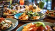 © StudioFF - Sophisticated Restaurant Table with Many Dishes / 多くの料理が並ぶ洗練されたレストランのテーブル