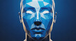 © VectorGenius - The futuristic illustration depicts a blue robotic face with geometric shapes on a dark blue background