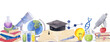 © KsanaGraphica - School, university, college or science concept. Hand painted vector illustration. Horizontal border