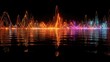 © Khairunnisa - Abstract multi-color glowing frequency waves reflecting on a dark, still liquid surface