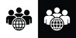 © bibin - Modern vector icon of a team of individuals paired with a globe, signifying global workforce, international business relations, outsourcing, and worldwide communication networks.