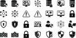 © Romana - Cyber security and data protection solid icon set featuring network shields padlocks firewall servers hackers and system warnings