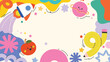 © TWINS DESIGN STUDIO - Cute colorful kids hand drawn doodle background frame design vector with rocket, planet, rainbow pencil, smiling orange and stars. Design for 4K video template, banner, back to school and education ad