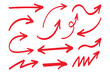 © Tanjir - Hand-Drawn Red Arrow Collection – Dynamic Marker Directional Arrows Set Featuring Curved, Straight, Dashed, Circular, and Bold Block Arrows in Rough Sketch Doodle Style Isolated on White Background