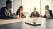 © Watcharapong - Modern Smartphone on a conference table On Conference Table Professional Workplace Communication in a modern office, Wide Composition in a professional setting