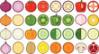 © tofajjol studio - Fresh Fruits and Vegetables Slice Vector Icon Collection with Colorful Flat Food Illustrations for Healthy Eating, Organic Products, Cooking, and Grocery Design