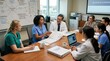© UnPhouvith - A diverse group of healthcare professionals collaborates around a large wooden table in a bright office.