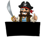 Friendly cartoon pirate with cutlass and thumbs up isolated on transparent background