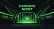 © Limidi - Vibrant Esports Arena Illustration Showcasing Night Event Setup with Stunning Green Lights