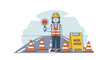 © Wisnu505 - Road worker directing traffic with cones.