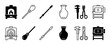© Happy Carrot - Collection of glassblowing and pottery icons, featuring furnaces, blowing pipes, vases, and tools in both solid and outline styles, presented as a clear graphic set