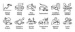 © Happy Carrot - Twelve distinct line art car market analysis icons illustrate various aspects of vehicle valuation, including trends, history, depreciation, and supply, presented in a clean, and informative style