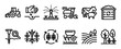 © Happy Carrot - Comprehensive set of agriculture and farming line icons illustrating various aspects of modern and sustainable agricultural practices, presented in a clean, minimalist style