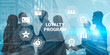 © InfiniteFlow - Business professionals engage in a discussion about a loyalty program, backed by a digital technology theme, representing modern marketing strategies and customer engagement techniques. Ledger