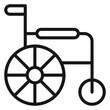 © Ustaad - Minimalist black line vector icon of a wheelchair, symbol for disability, accessibility, and medical mobility equipment. Scalable graphic illustration for healthcare and patient transport.