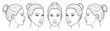 © Artem - Woman face portrait set with different angles and views line art
