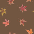© URU - Seamless autumn watercolor pattern with falling leaves in warm brown and beige tones300dpi