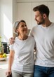© Tiana_Geo - Adult man and mature woman standing together in kitchen. Son with mother at home. Family relationship, support and love. Trust and connection between parent and child at sunny house.