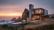 © csp_17 - A photo of an ultra-modern, rectilinear architectural house. The building is constructed from massive.
