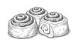 © Shamim - Three hand drawn cinnamon rolls with swirling patterns and textured frosting pastry