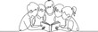 © MofajjolHossen - continuous line drawing of group of children reading book together.one line drawing for education, knowledge concept. one line Icon drawing