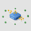 © Rina - A blue device with green and yellow connections.