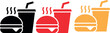 © Raton - Three stylized burger and drink combinations with varying colors