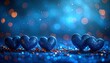 © Rumi - Bokeh heart-shaped arrangement on sparkly blue background, with confetti and soft lighting effect