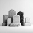 © Maryna - Minimalist arrangement of grave markers in grayscale tones on white surface