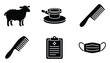 © Maestro - Essential black glyph icons for animal care, medical services, personal hygiene, and health protection visuals.