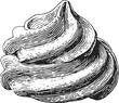 © Purple_Lamp - Whipped cream swirl vintage hand drawn vector drawing of creamy dessert topping with soft texture and smooth surface