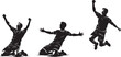 © Adnan - Athletic soccer player silhouettes celebrating goal, football players in winning poses, black and white sports vector set for competition and victory