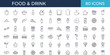 © Maunsura - Food and drink icon set with fast food beverages desserts and restaurant menu symbols in outline style for design