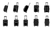 © Uli - Collection of black silhouette luggage bags on white background.