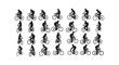 © shahadut - Cyclists silhouettes male female riding bicycles in rows isolated on white background vector illustration.