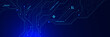 © Alfan Subekti - Abstract digital technology banner on dark blue background vector. Futuristic circuit board with electronic component including chip, processor and semiconductor. Design for web banner, presentation.
