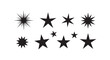 © sd - Set of minimalist black star silhouettes in various shapes and point counts including sparkles and celestial icon symbols.
