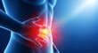 © Lumina - Human anatomy abdominal pain with hand on stomach red radiating glow effect medical illustration in blue gradient tone