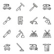© Vector Hub24 - Line art icons depicting various tools and vehicles for maintenance