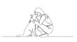 © Line Galaxy - Sketch of person cuddling dog conveying affection and companionship line art animal lover
