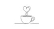 © Line Galaxy - Continuous line art drawing of a hot coffee cup with steam forming a heart shape, hot drink